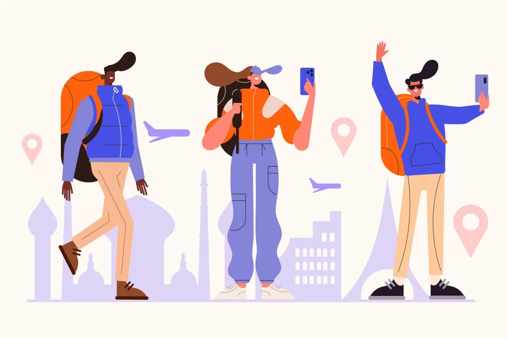 Tourism mobile app - tourist traveling illustration