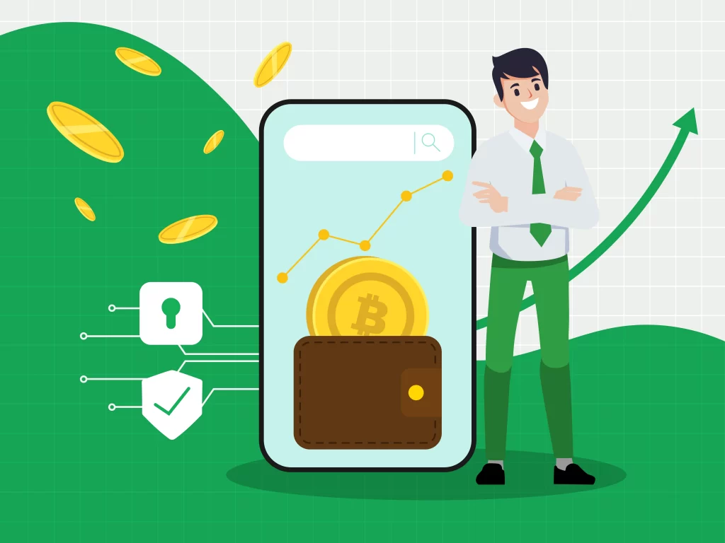 MOBILE APP MONETIZATION STRATEGIES- Smartphone with bitcoin currency and digital currency